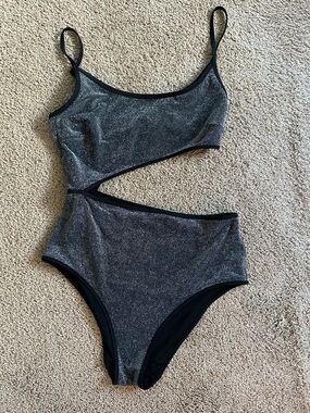 Aerie Shimmery One-Piece Cutout Swimsuit - Metallic Black.